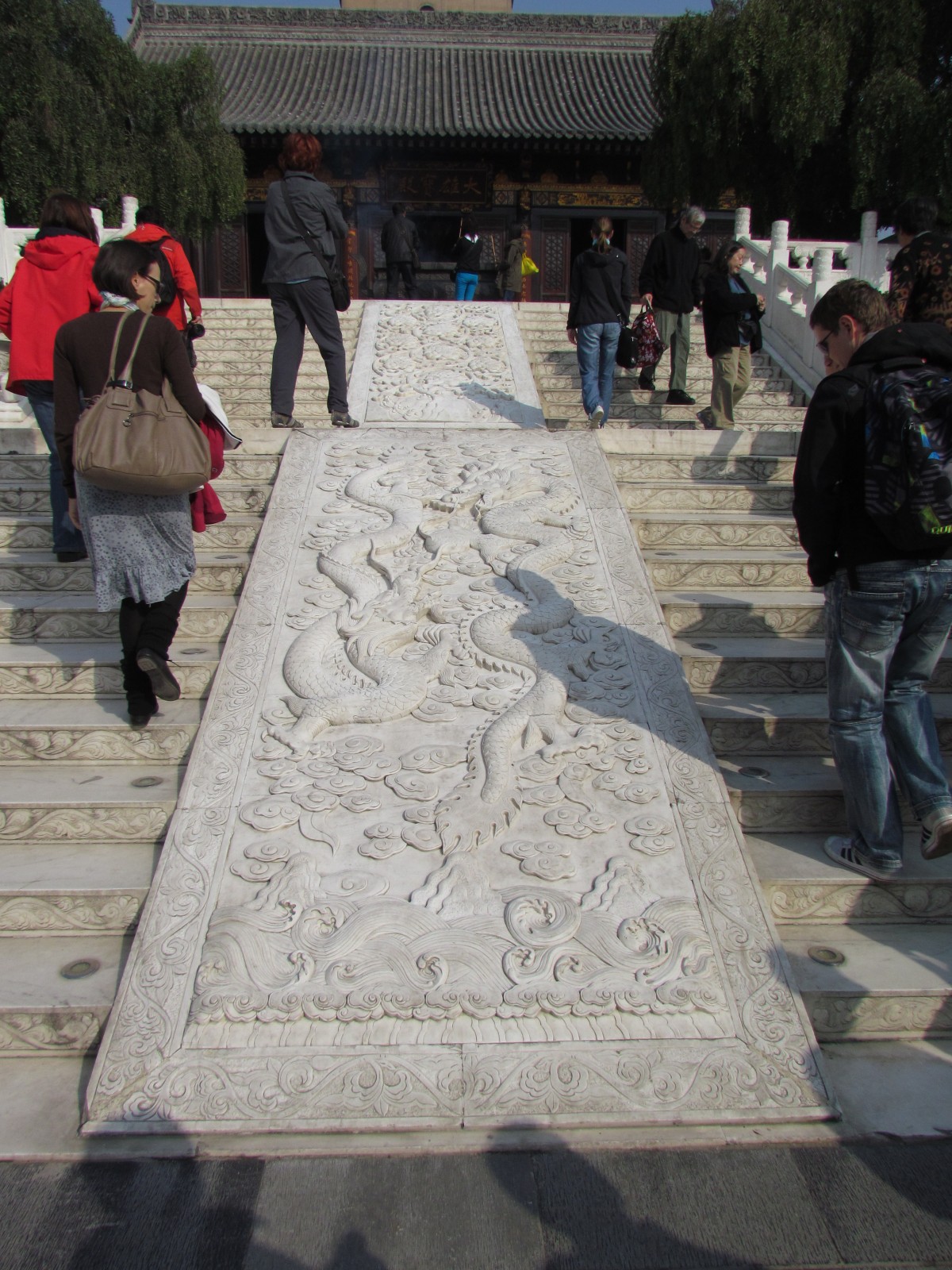 Xi'an - Giant Wild Goose pagoda - Decorated stairs