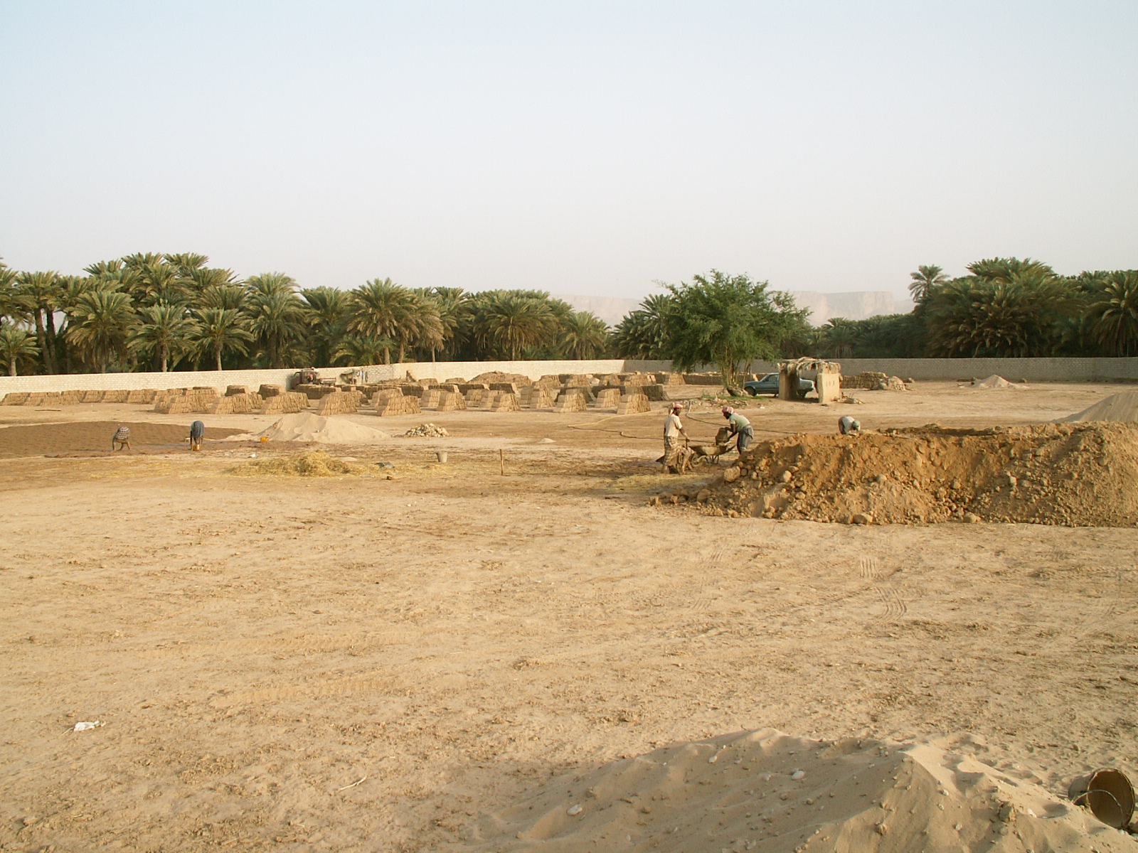 Near Saywun - Making mud bricks